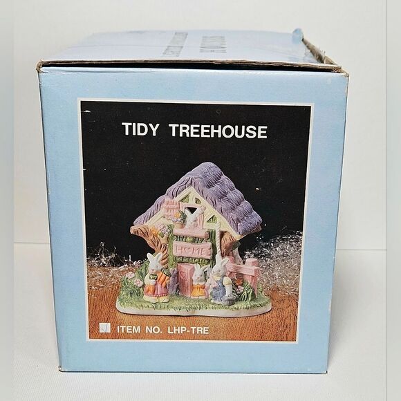 Lighted Porcelain Bunny Tidy Treehouse Figurine Home Decor - Picture 10 of 13